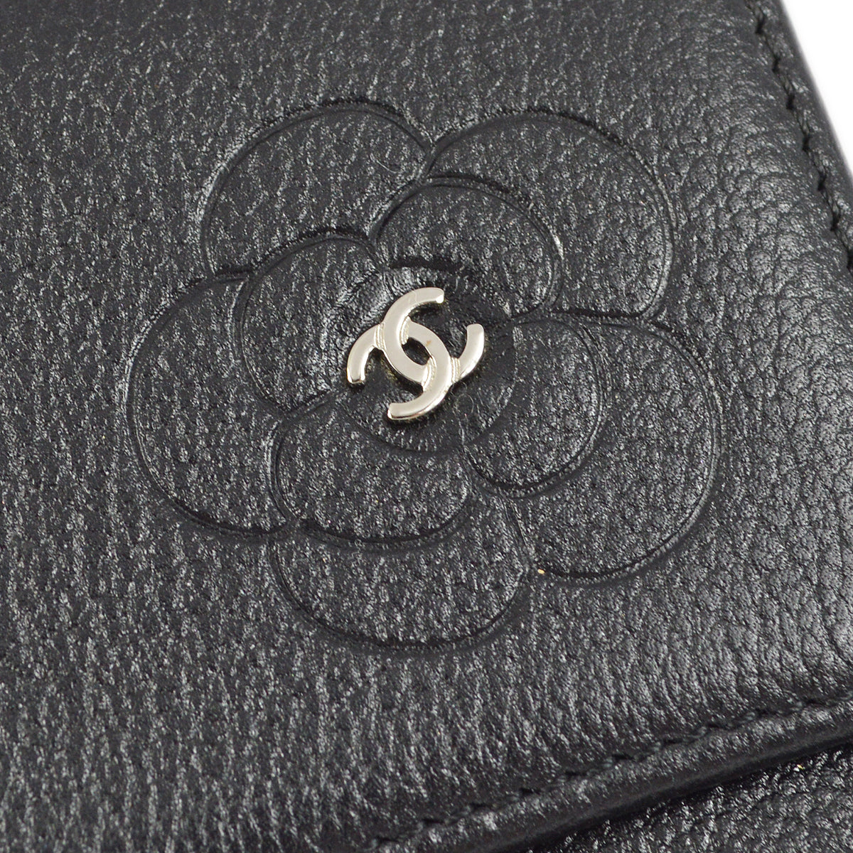 Chanel Black Caviar Camellia Wallet Purse