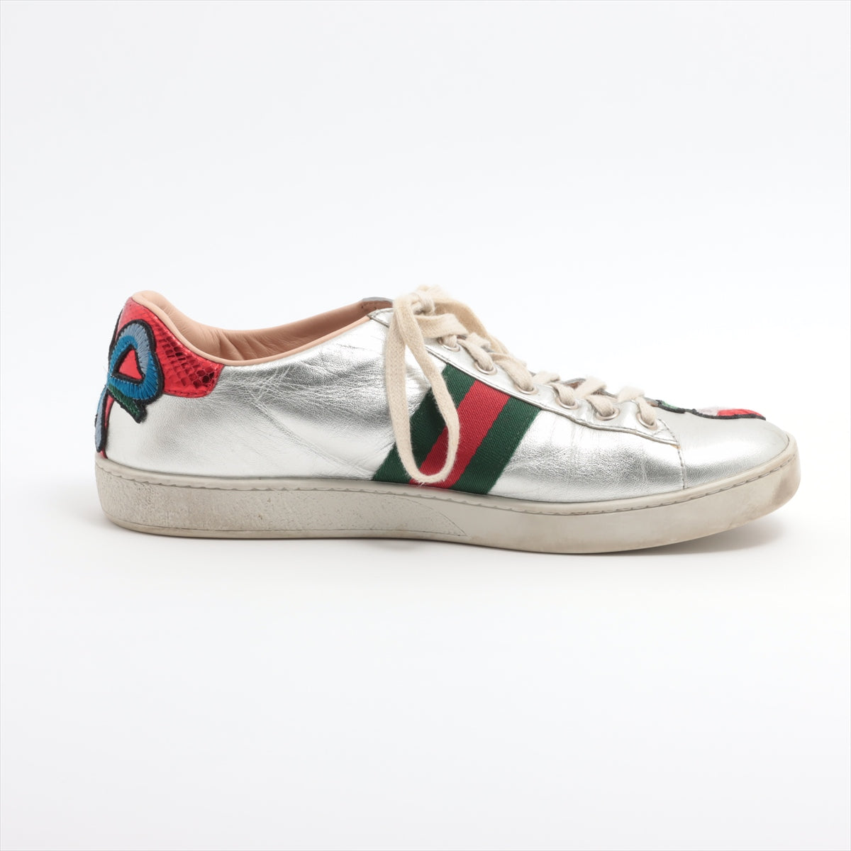 Gucci Ace Leather Trainers 38 1/2  Silver 431917