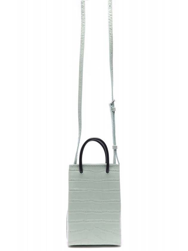 Luxury Balenciaga  Crocodile Embossed Phone Holder Shopping Mini Bag Light Green
