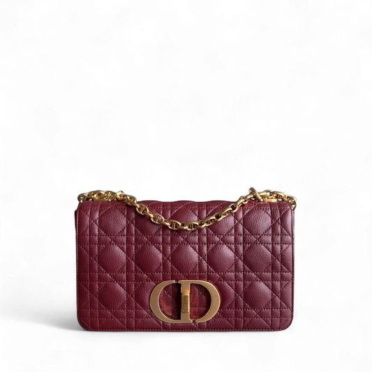 Dior Caro Medium - Cannage Calfskin Burgundy Red Gold Hardware