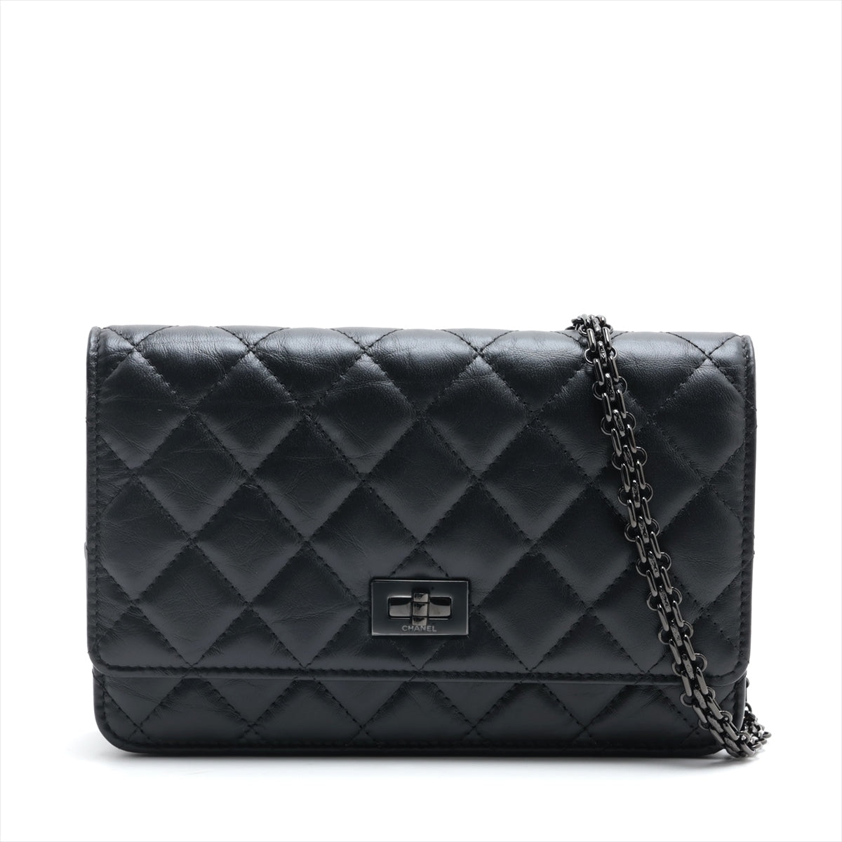 Chanel 2.55 Vintage  Chain Wallet Black Black G