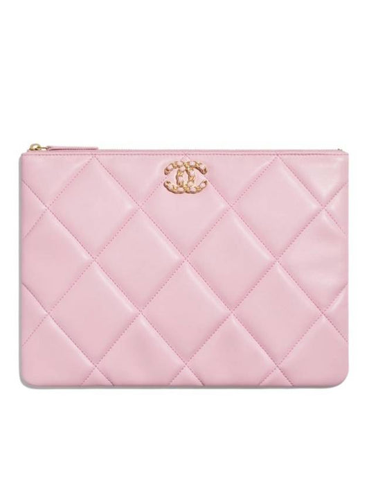 19 Medium Lambskin Clutch Bag Pink Chanel