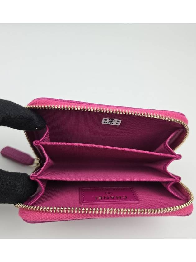 Classic Grained Shiny Calfskin Zipped Coin Wallet Fuchsia Chanel