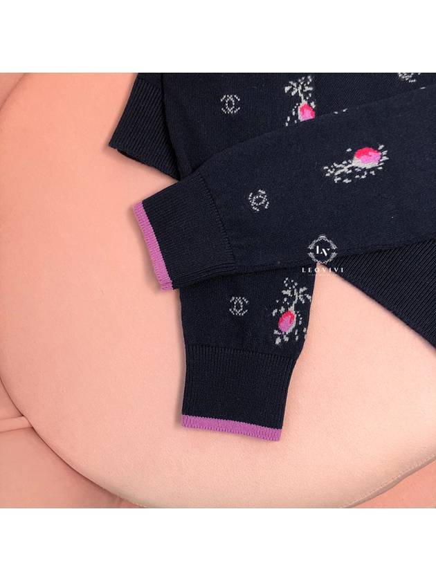 Flower CC Logo Cashmere Knit Top Navy Blue Chanel