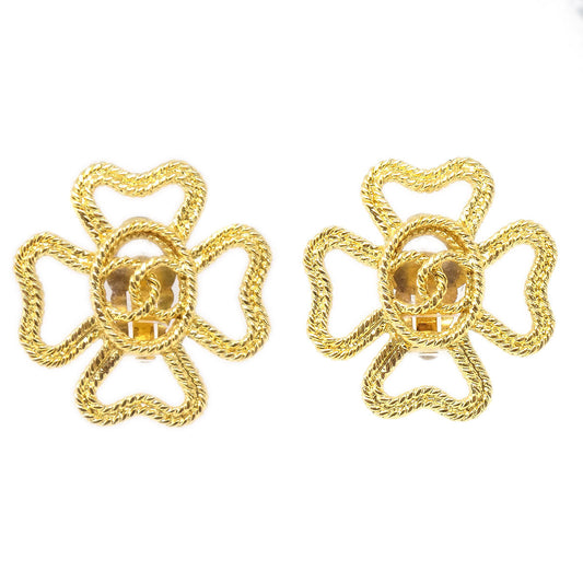 CHANEL 1993 Floral Earrings Gold Clip-On 28