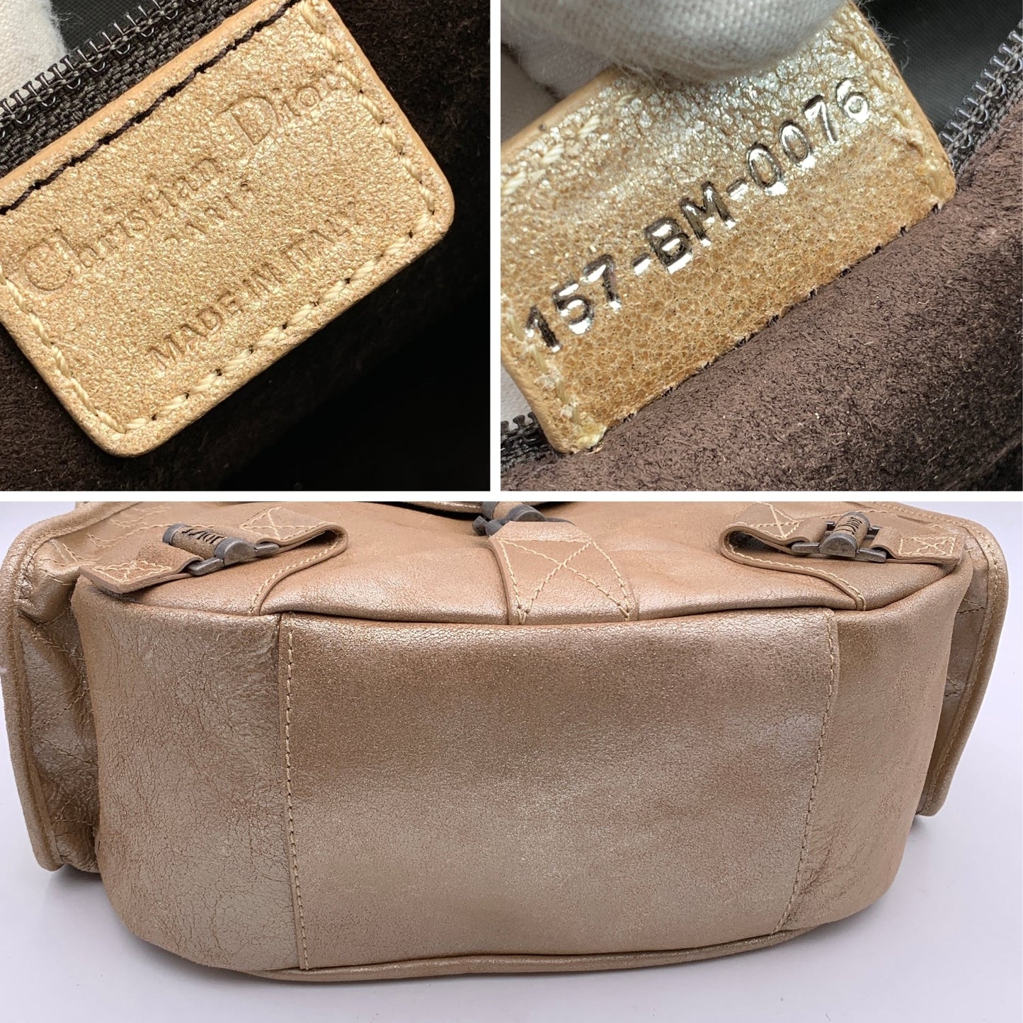 CHRISTIAN DIOR Beige Leather Rebelle Shoulder Bag Handbag