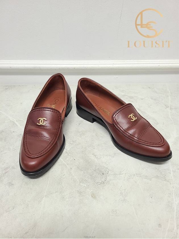 luxury goods Lewis IT 37 Brown gold CC logo moccasin loafers Chanel