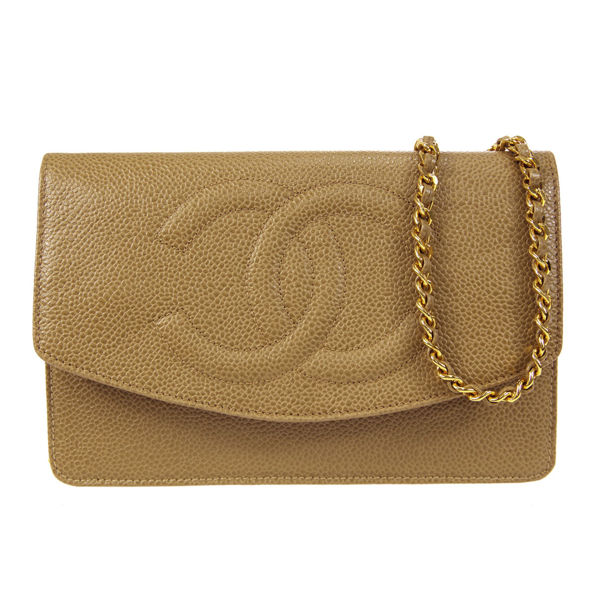 Chanel 1996-1997 Beige Caviar Timeless WOC Wallet on Chain