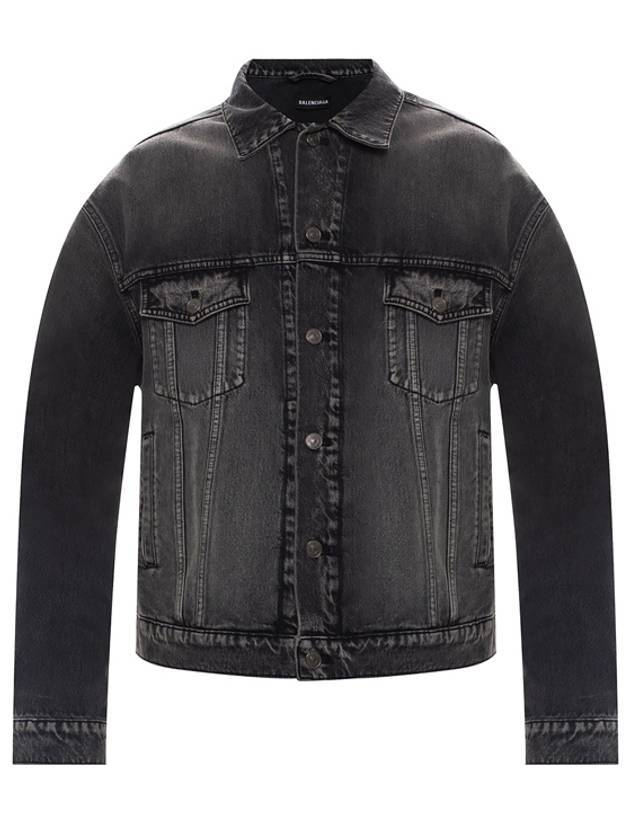 Luxury Balenciaga  Notre Dame Print Denim Jacket Black