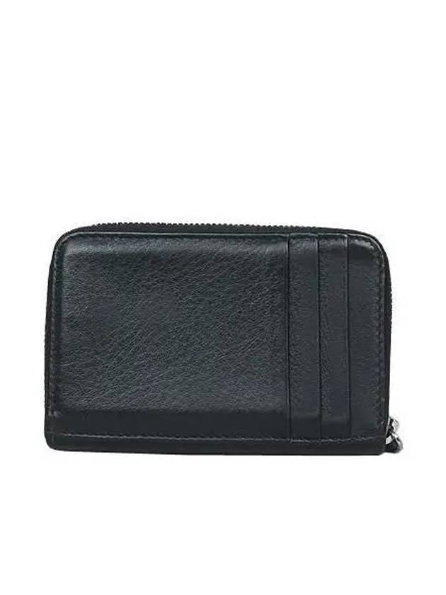 Luxury Balenciaga  505049 White Logo Black Leather Zipper Card Wallet