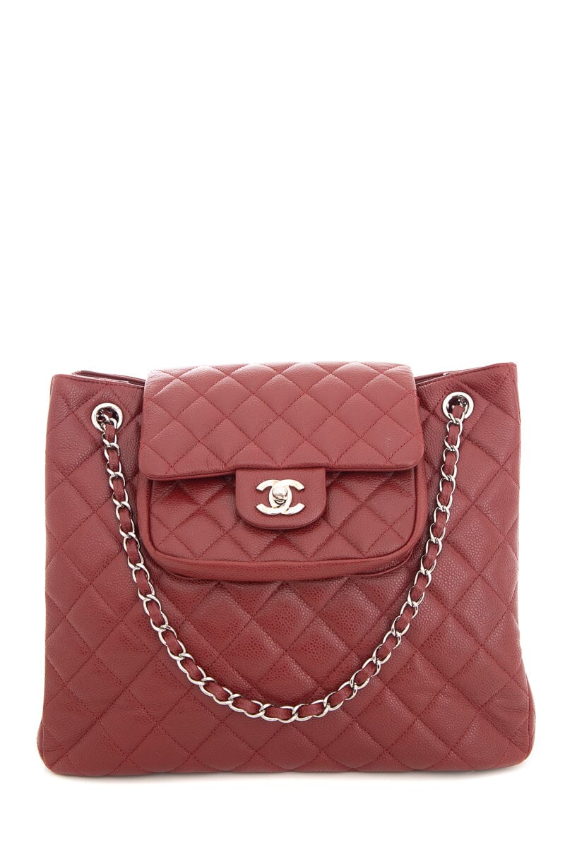 Chanel 2013/14 Maroon Caviar Front Pocket Chain Strap Tote