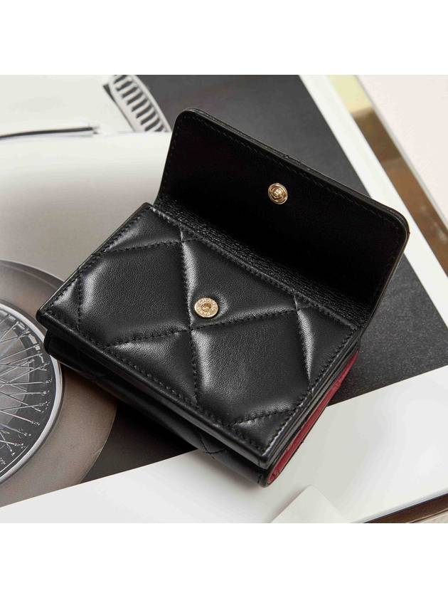 Nineteen Gold CC Logo Lambskin Half Wallet Black Chanel