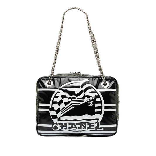 Chanel 19 Cruise Collection LA PAUA Cocomark Chain Shoulder Bag Black White PVC Leather  CHANEL