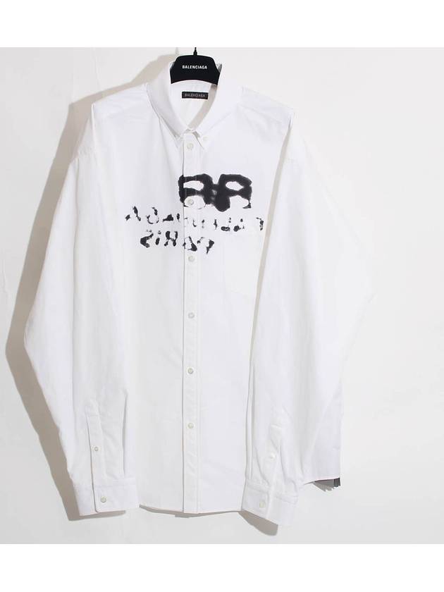 Luxury Balenciaga  Hand Drawn BB Overfit Long Sleeve Shirt White