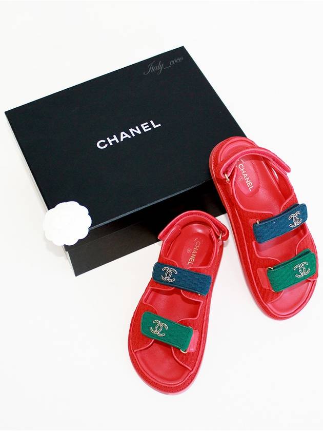 CC Logo Velcro Sandals Red Chanel