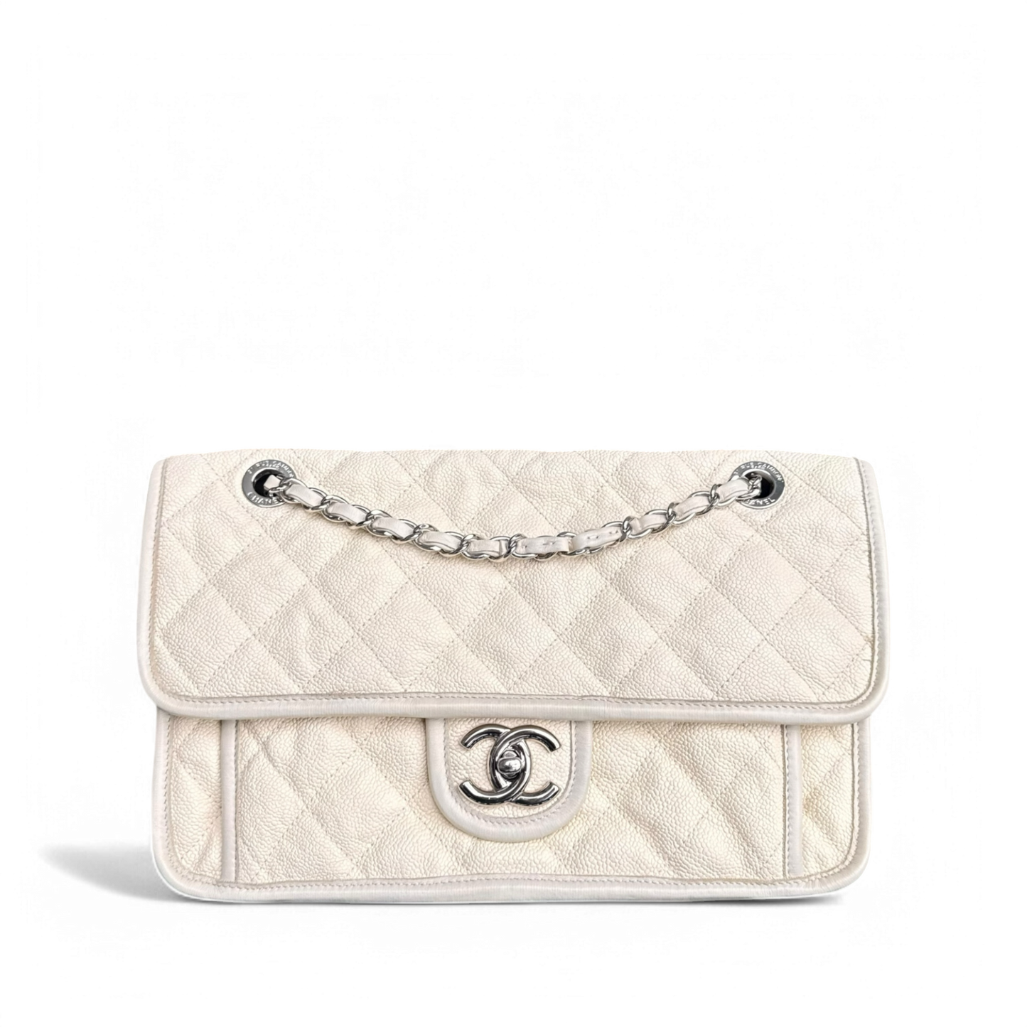 Chanel French Riviera - Caviar 29CM Quilted Cream Silver Hardware Series 15