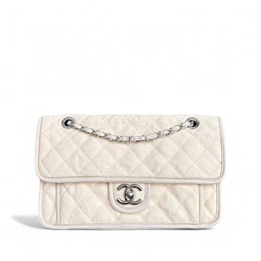 Chanel French Riviera - Caviar 29CM Quilted Cream Silver Hardware Series 15