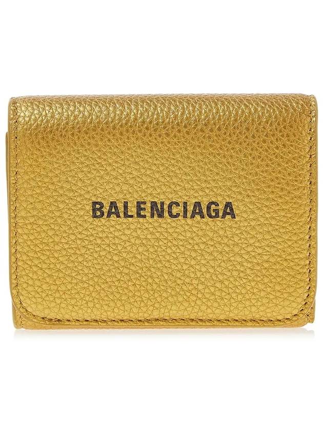 Luxury Balenciaga  Logo Print Tri-Fold Half Wallet Gold