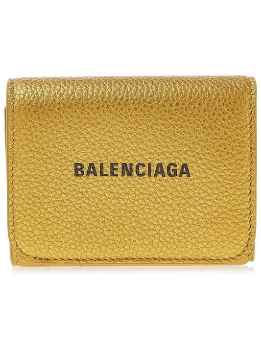 Luxury Balenciaga  Logo Print Tri-Fold Half Wallet Gold