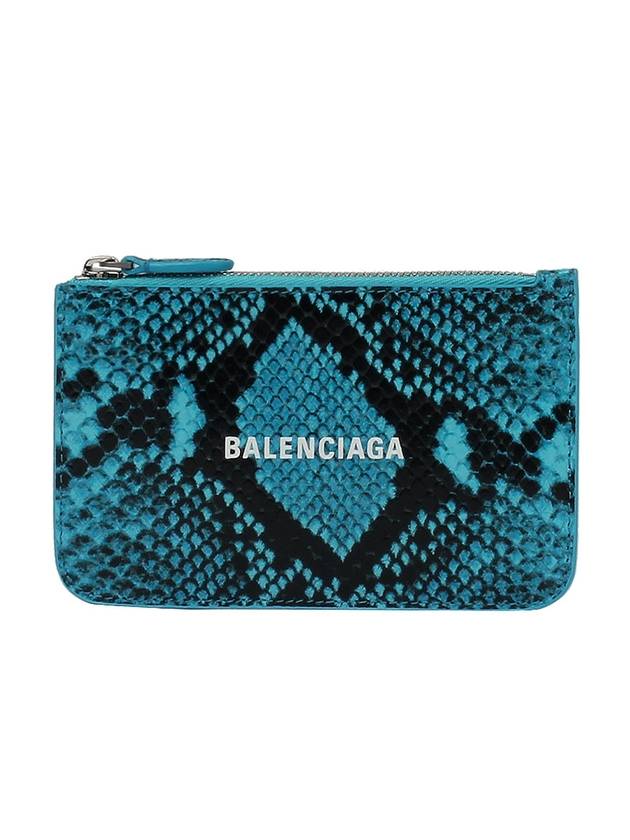 Luxury Balenciaga  Snake Skin Print Card Wallet Blue
