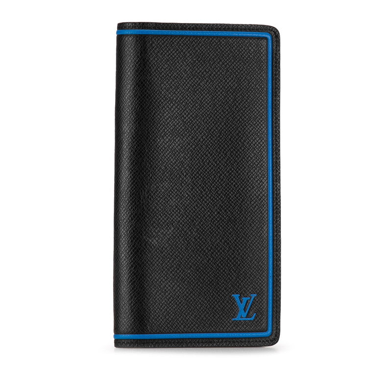 Louis Vuitton Taiga Portefolio Braza Double Fold Wallet M63300 Black Leather Mens LOUIS VUITTON