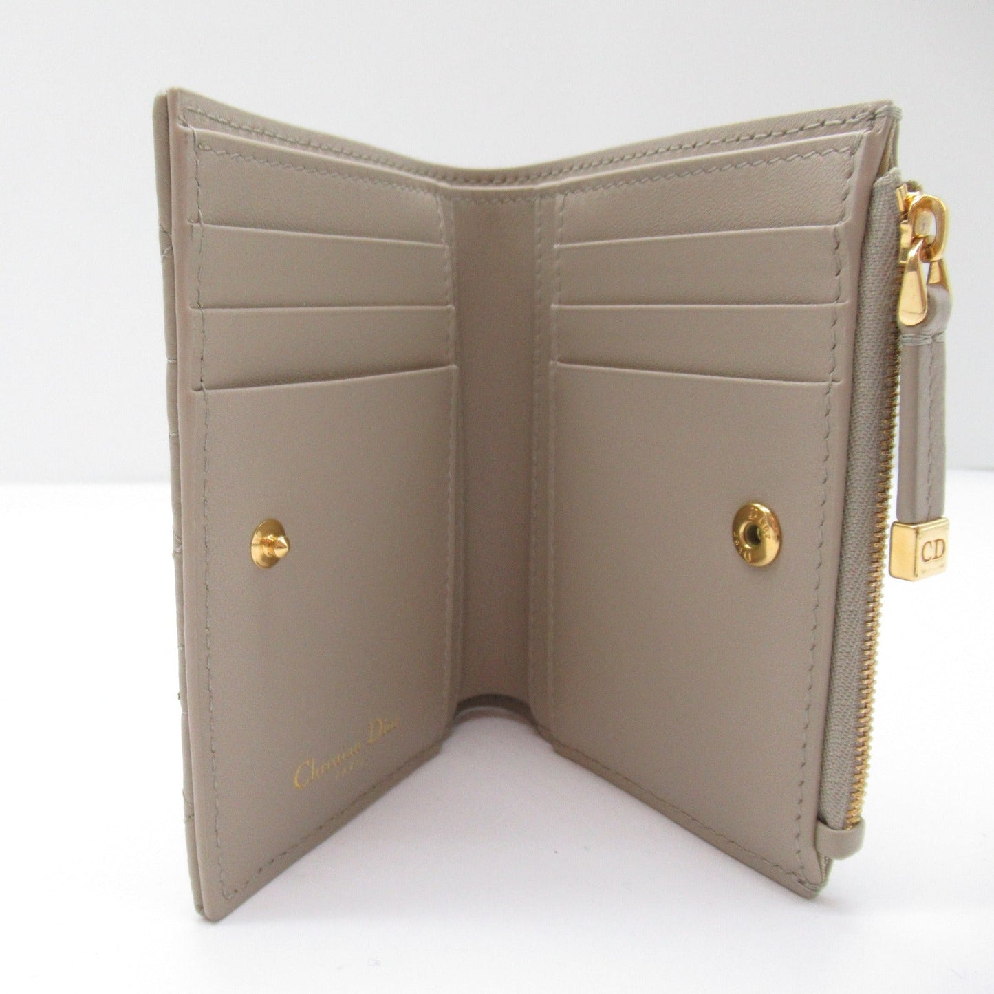 Dior Dior Double Fold Wallet Double Folded Wallet Leather  Beige
