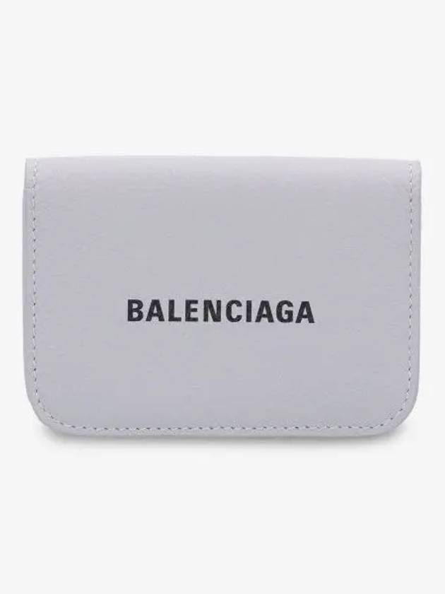 Luxury Balenciaga  Logo Tripold Leather Half-Wallet Light Grey