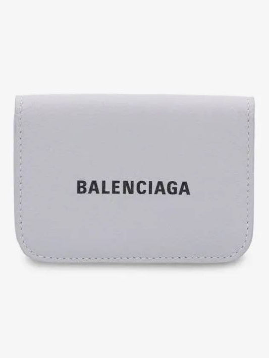 Luxury Balenciaga  Logo Tripold Leather Half-Wallet Light Grey