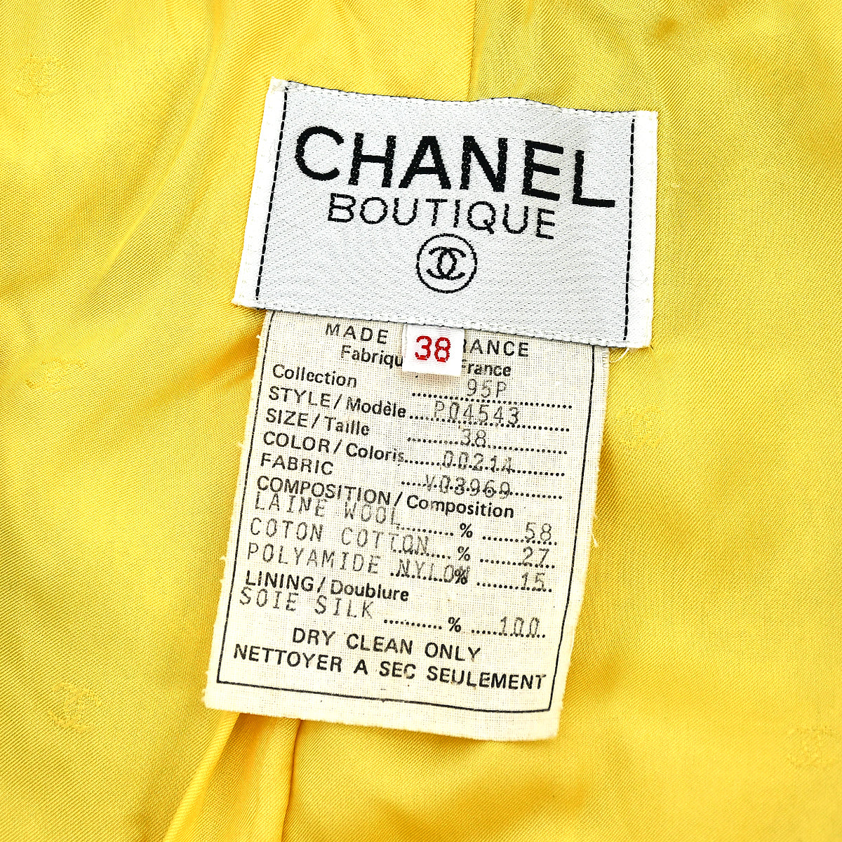 Chanel Single Breasted Jacket Yellow 95P #38