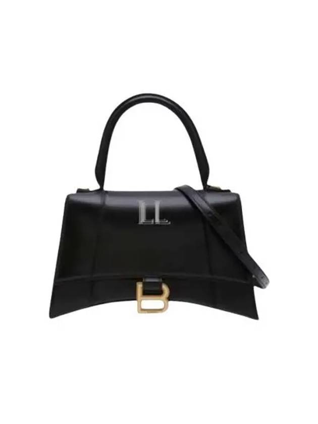 Luxury Balenciaga  Hourglass Small Tote Bag in Shiny Box Calfskin Black
