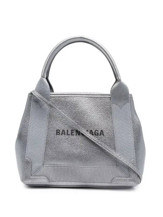 Luxury Balenciaga  Navy Cabas XS Leather Tote Bag Grey