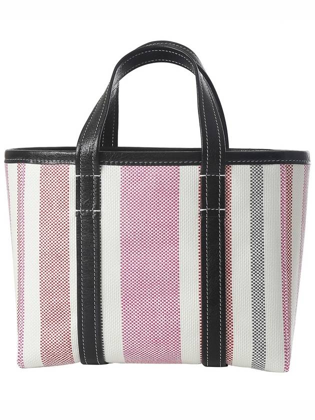 Luxury Balenciaga  Barbes East West Raffia Striped Shopper Tote Bag Pink
