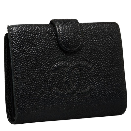 Chanel Double Folded Wallet Caviar Skin/Leather Black  Caviar