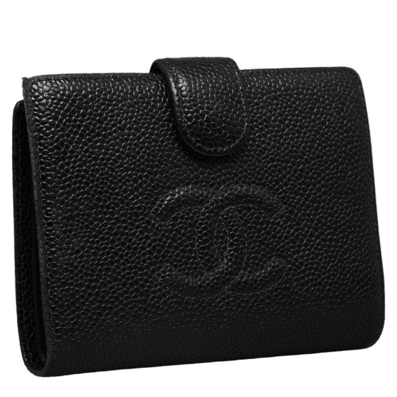 Chanel Double Folded Wallet Caviar Skin/Leather Black Lady Caviar