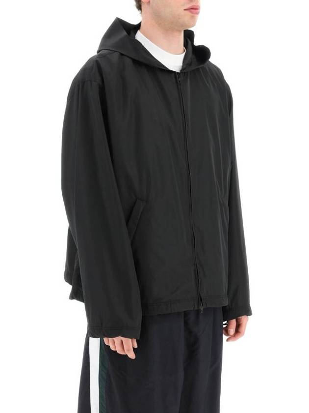 Luxury Balenciaga  Logo Print Hooded Windbreaker Black
