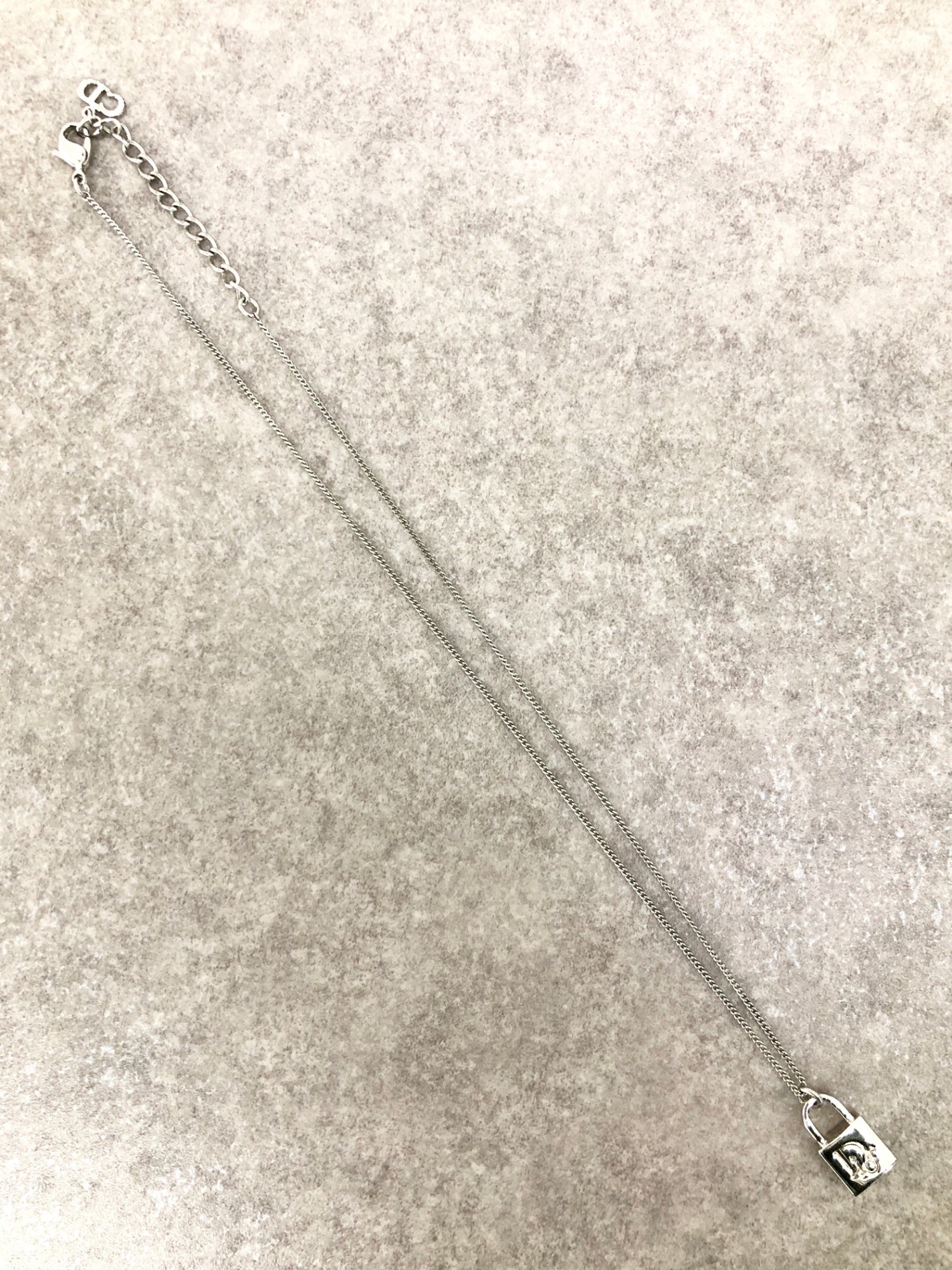 Christian Dior Logo Motif Padlock Necklace Silver Vintage hs3e4b