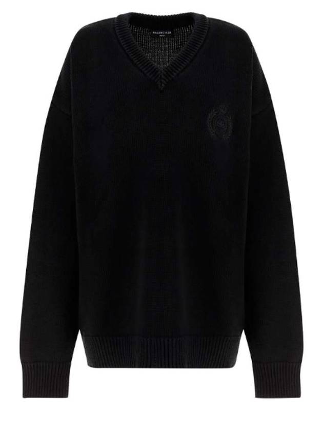 Luxury Balenciaga  Men's Back Logo V-Neck Knit Top Black