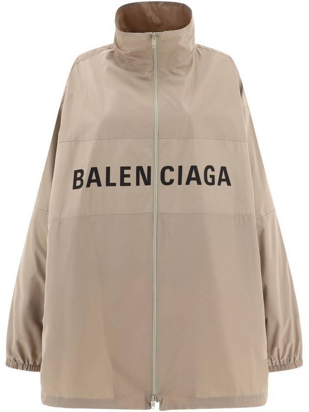 Luxury Balenciaga  Logo Print Zip-up Jacket Beige