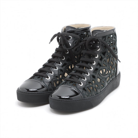 Chanel Coco Leather X Fabric High-Cut Trainers 38  Black Flower Race