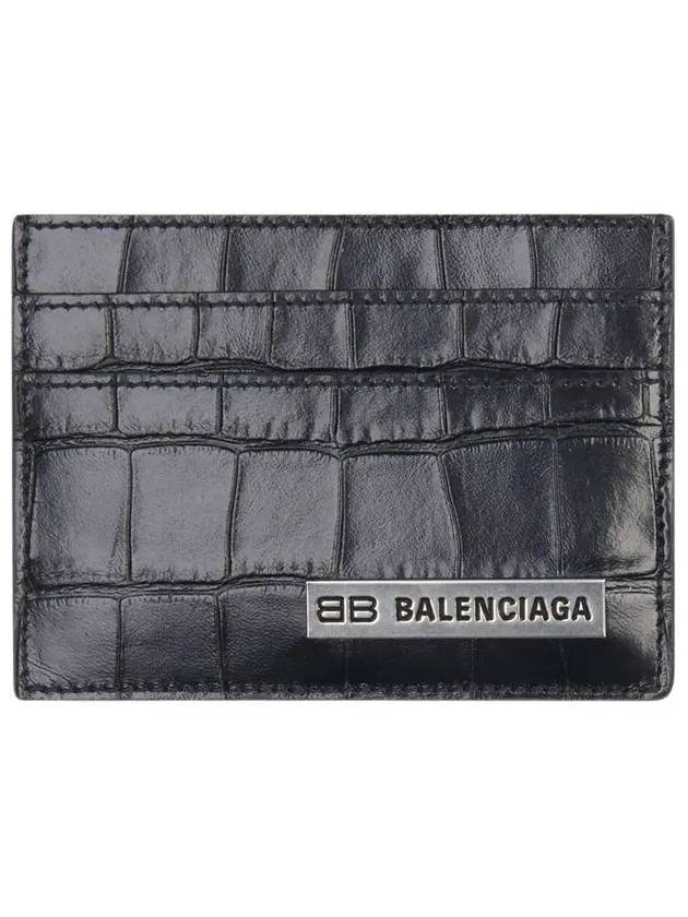 Luxury Balenciaga  BB Logo Metal Tab Crocker Card Wallet Drak Grey