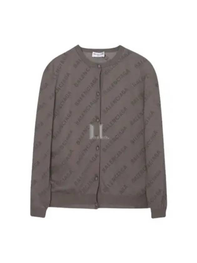 Luxury Balenciaga  All-Over Logo Print Cotton Crop Cardigan Beige