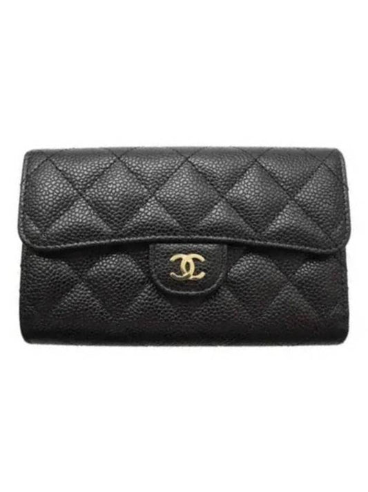 Classic Flap Caviar Gold Hardware Medium Wallet Black Chanel