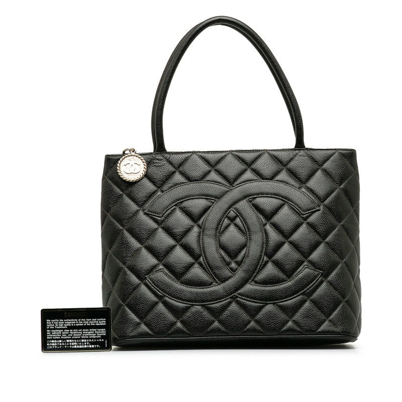 Chanel Matrases Medallion   ilver  Tooth Bag Shoulder Bag Black Caviar S Leather  CHANEL