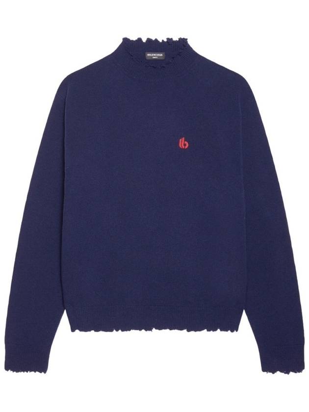Luxury Balenciaga  B Logo Knit Top Navy