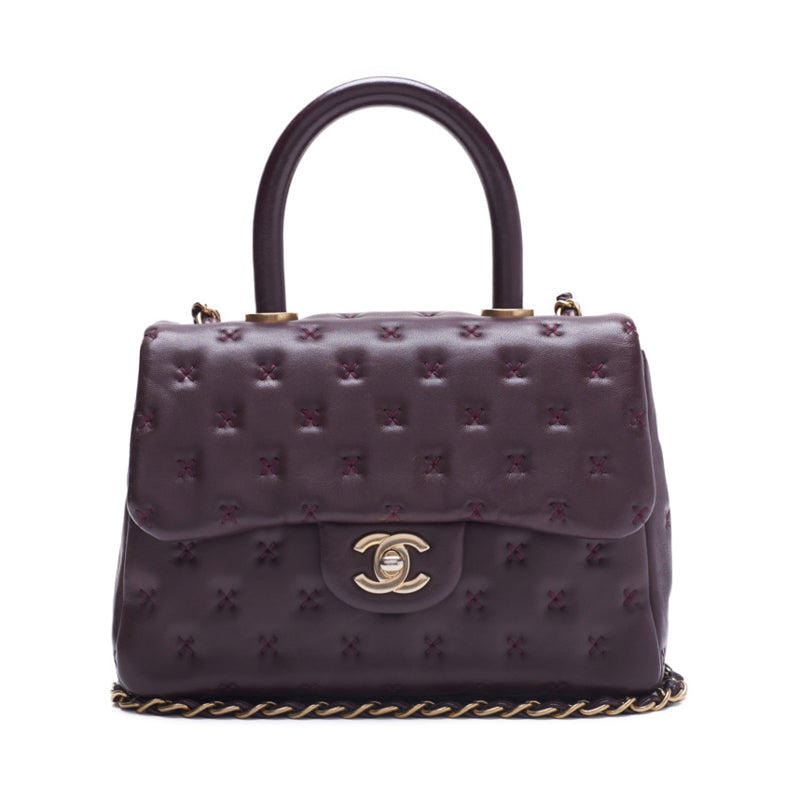 CHANEL Cross Stitch Coco Handle 2WAY Handbag  Bordeaux  Handbag  Shoulder Bag Ladies Handbag Hybrid 【 Ship】 Ladies Shoulder Bag Ladies Online