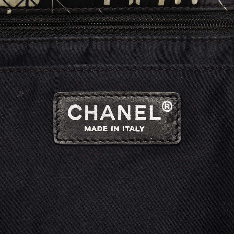 Chanel Yale Chain Shoulder Bag Black White Silver Nylon  Chanel