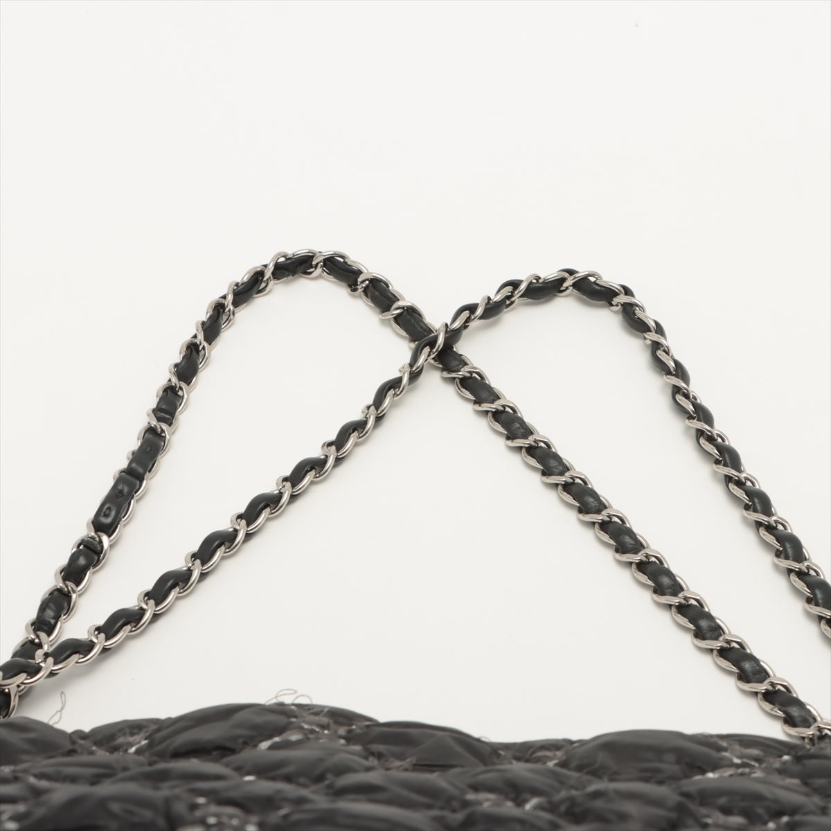 Chanel Parivision Nylon Chain Shoulder Bag Black Silver Gold  14th