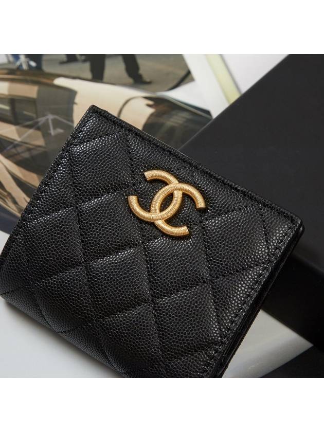 Gold Logo Caviar Quilted Flap Half Wallet AP3519 Chanel