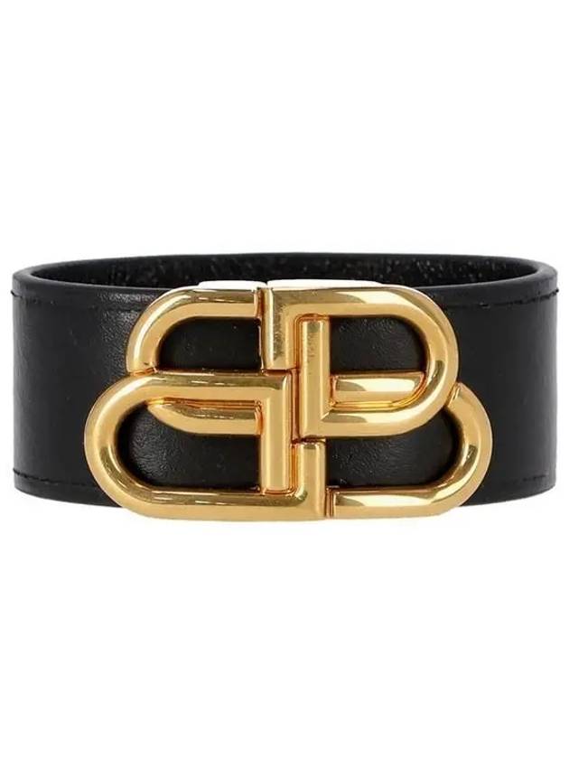 Luxury Balenciaga  Double B Logo Buckle Leather Belt Black