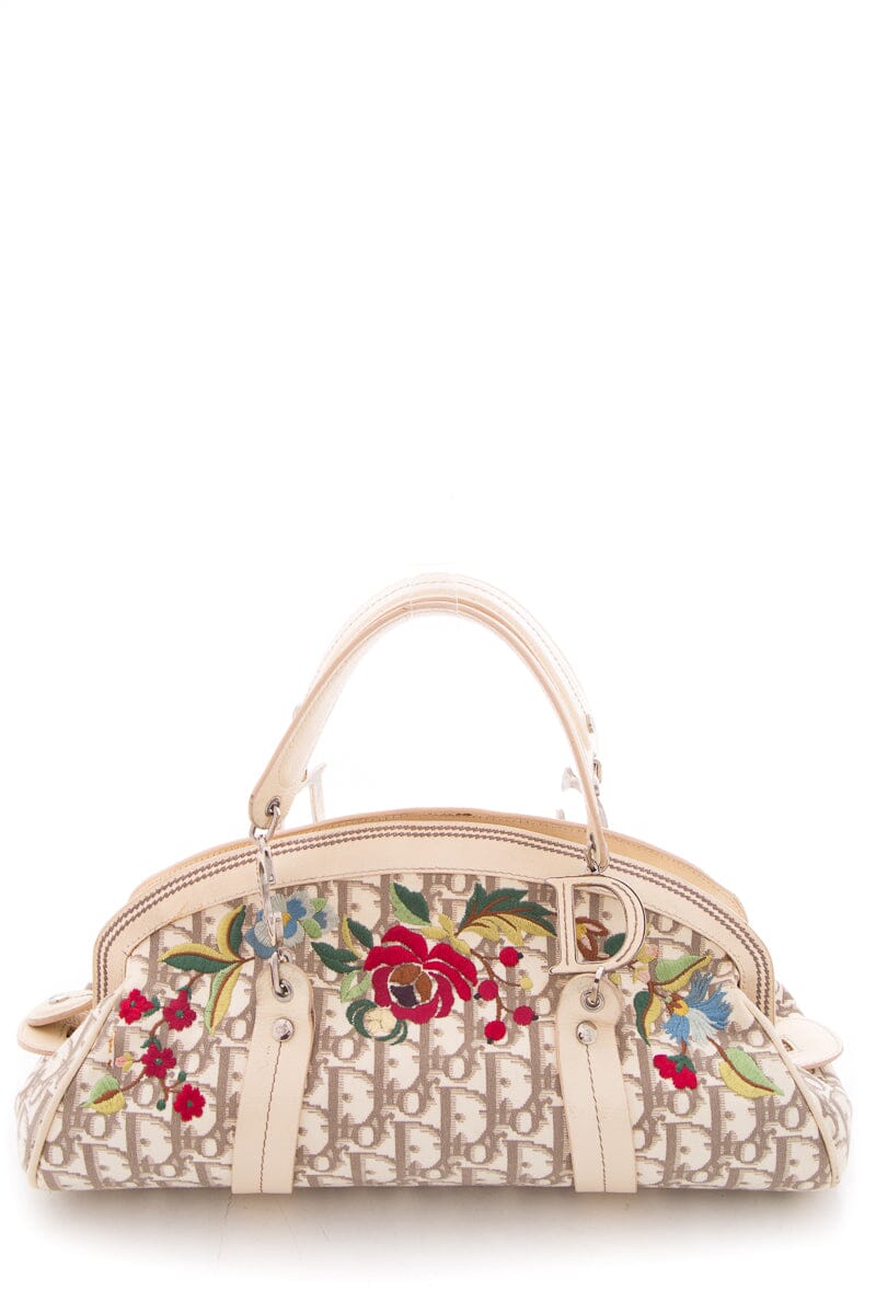 Dior Cream Monogram Canvas Trotteur Bowling HandBag